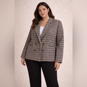 LC Lauren Conrad Plaid Blazer Jacket XXL Blue Tan Double Breasted